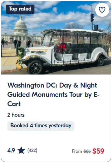Washington DC Day & Night Guided Monuments Tour by E-Cart