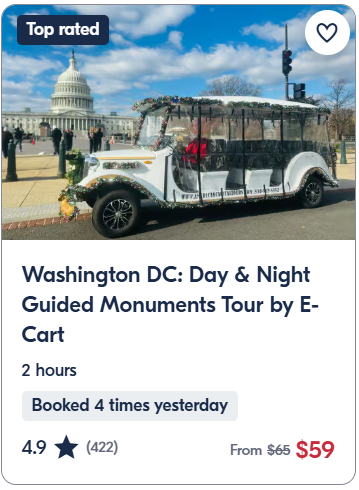 Washington DC Day & Night Guided Monuments Tour by E-Cart